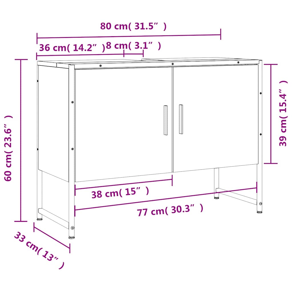 Kupaonski ormarić za umivaonik boja hrasta 80x33x60 cm drveni