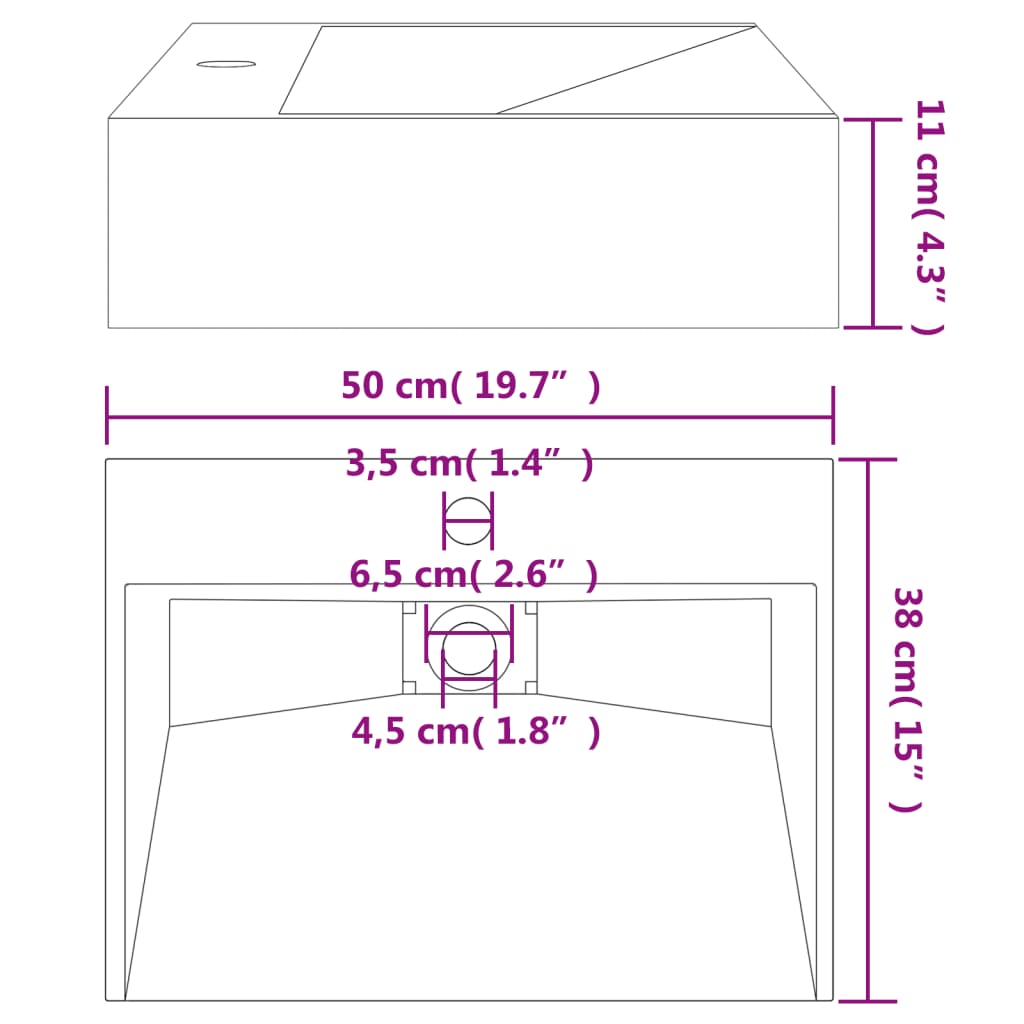 Umivaonik od lijevanih minerala i mramora 50x38x11 cm mat crni