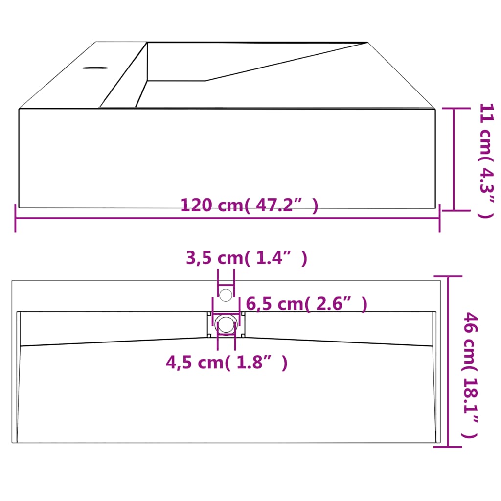 Umivaonik od lijevanih minerala/mramora 120x46x11 cm antracit