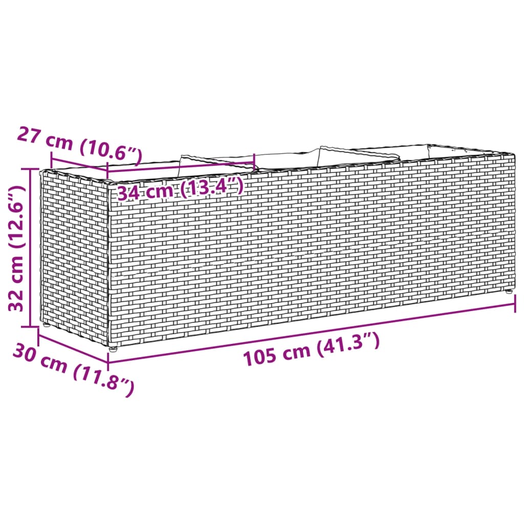 Vrtna sadilica s 3 posude crna 105 x 30 x 32 cm od poliratana