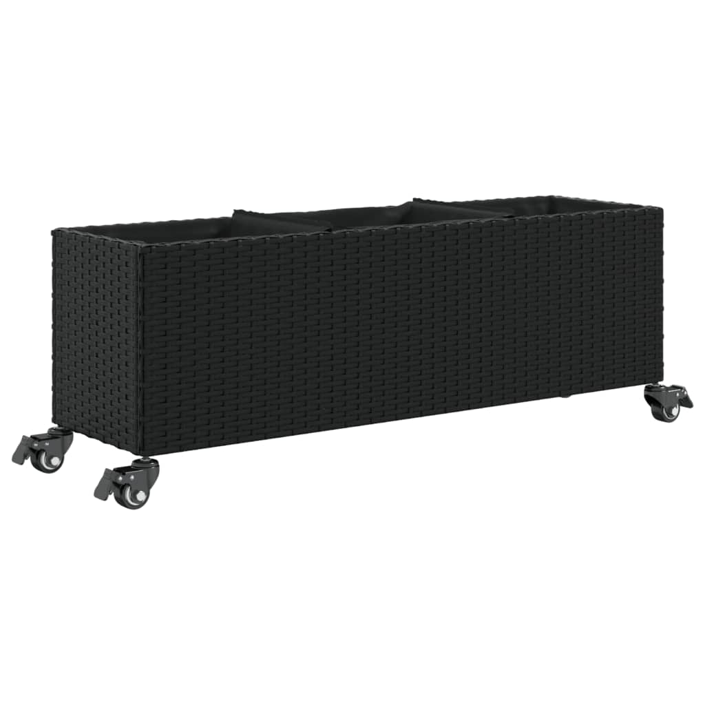 Vrtna sadilica s kotačima 3 posude crna 107x32x38 cm poliratan