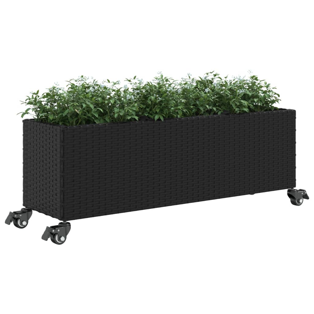 Vrtna sadilica s kotačima 3 posude crna 107x32x38 cm poliratan