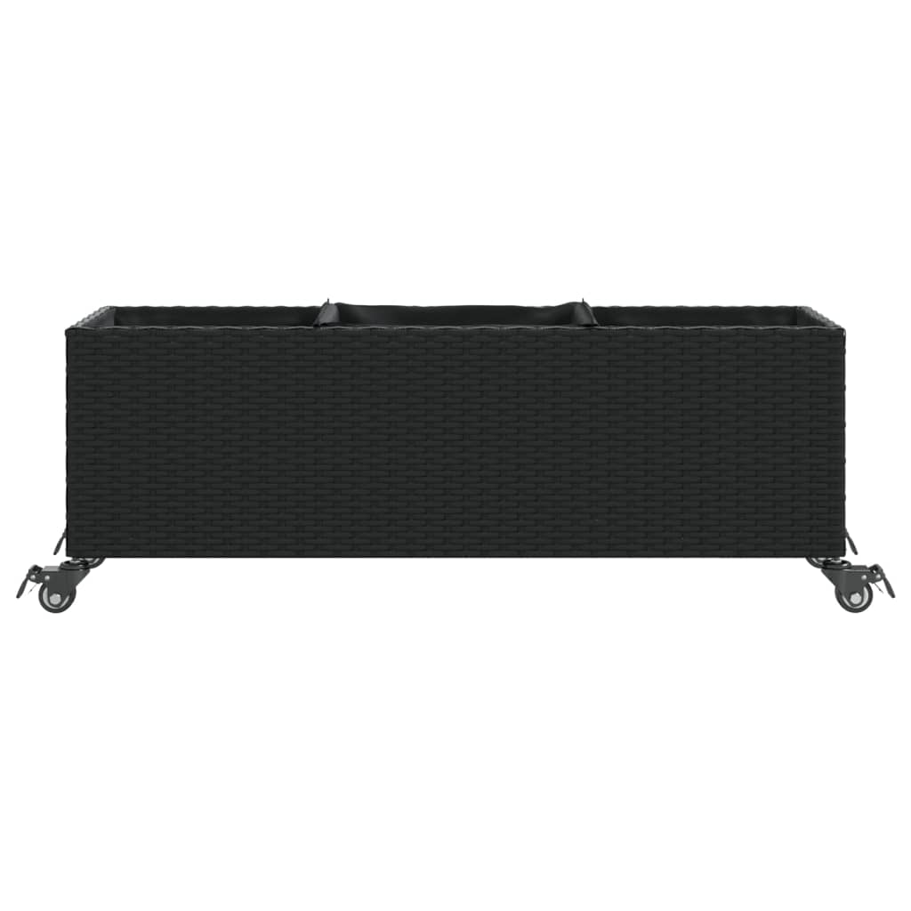 Vrtna sadilica s kotačima 3 posude crna 107x32x38 cm poliratan