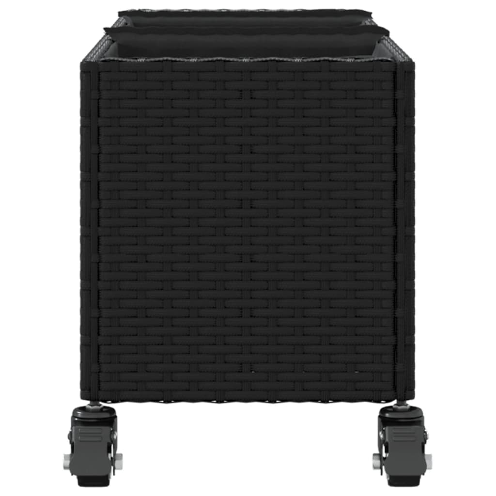Vrtna sadilica s kotačima 3 posude crna 107x32x38 cm poliratan
