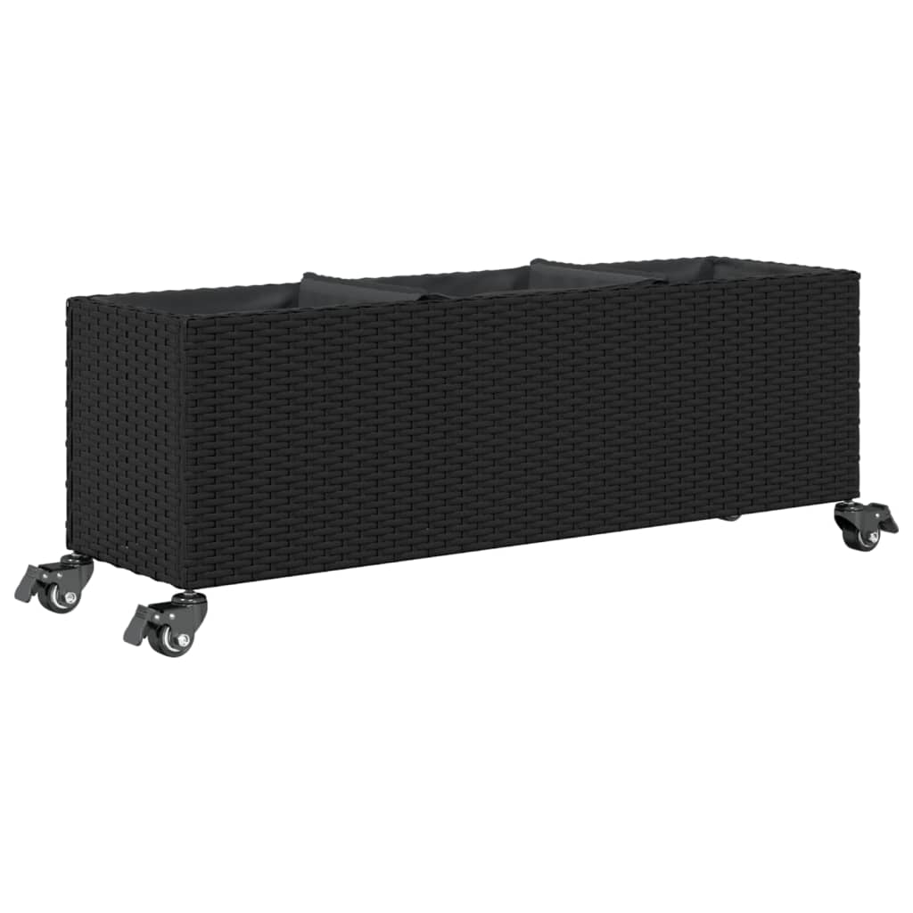 Vrtna sadilica s kotačima 3 posude crna 107x32x38 cm poliratan