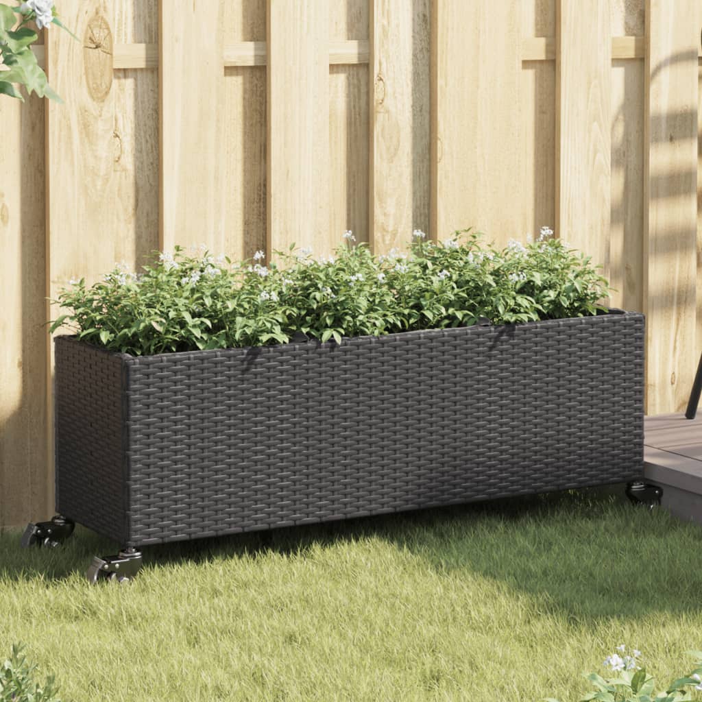 Vrtna sadilica s kotačima 3 posude crna 107x32x38 cm poliratan