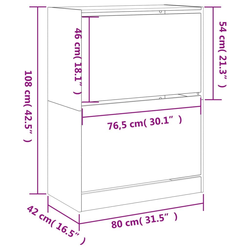 Ormarić za cipele s 2 preklopne ladice boja hrasta 80x42x108 cm