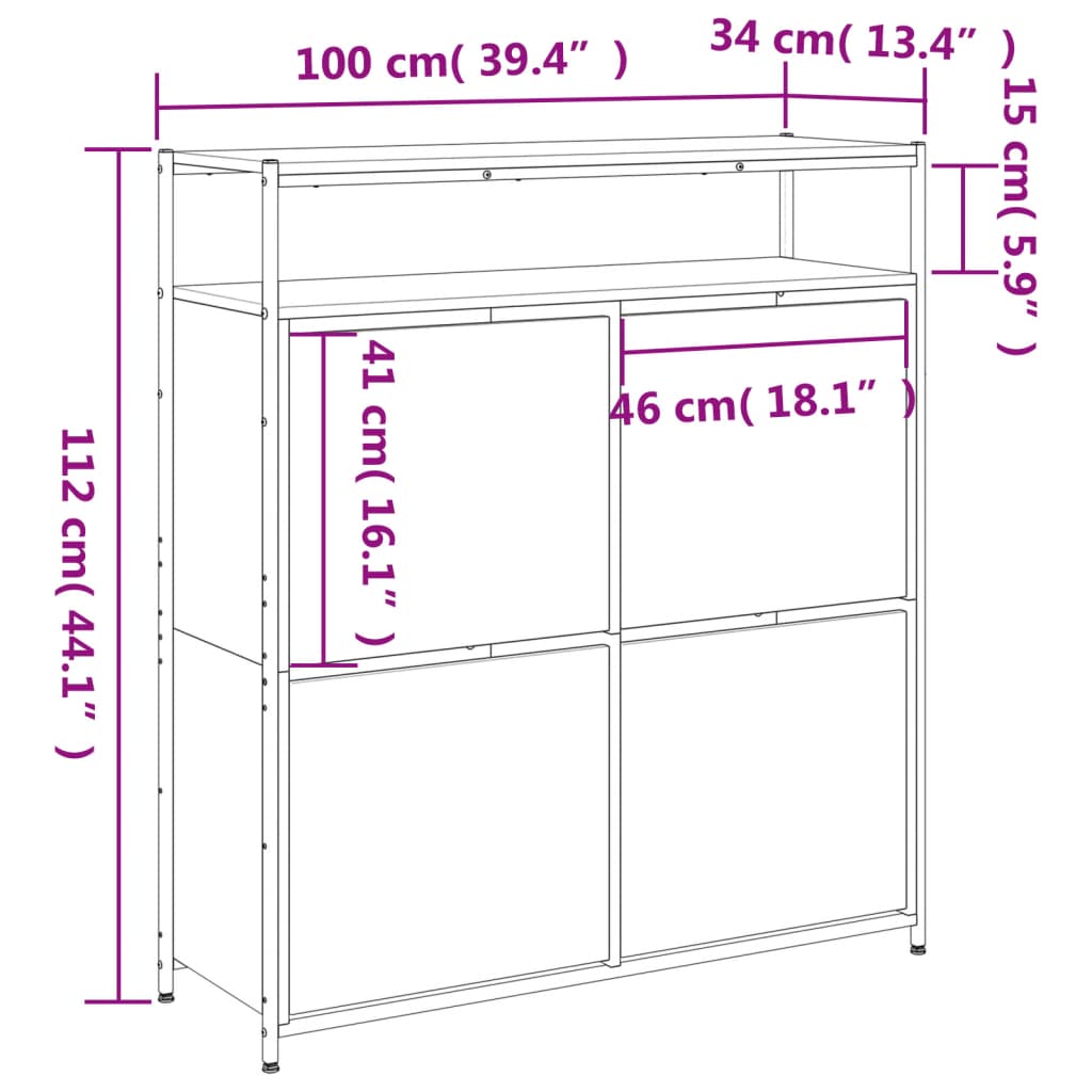 Ormarić za cipele s 4 ladice boja hrasta 100x34x112 cm