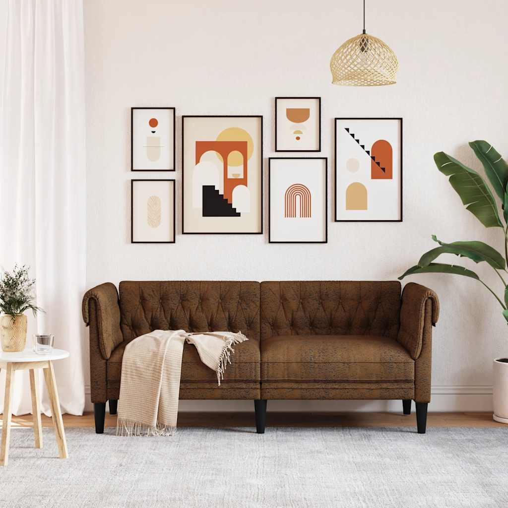 Dvosjed Chesterfield smeđi od tkanine