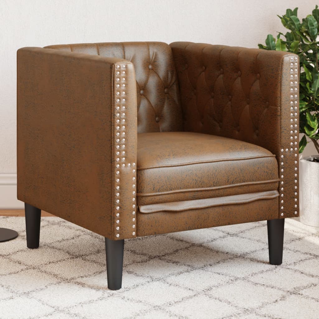 Chesterfield fotelja od umjetne brušene kože smeđa