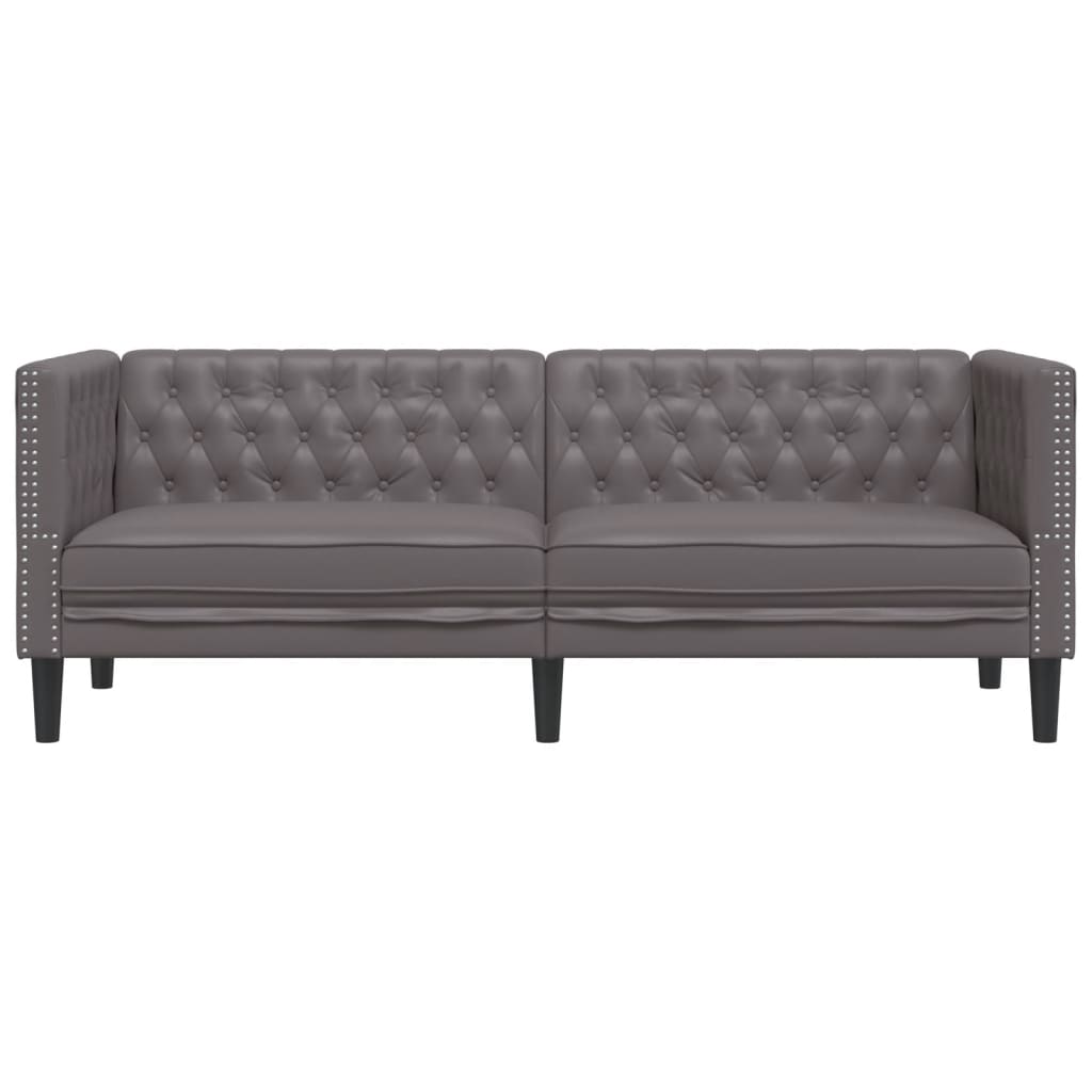 Fotelja Chesterfield 3-sjed, siva umjetna koža