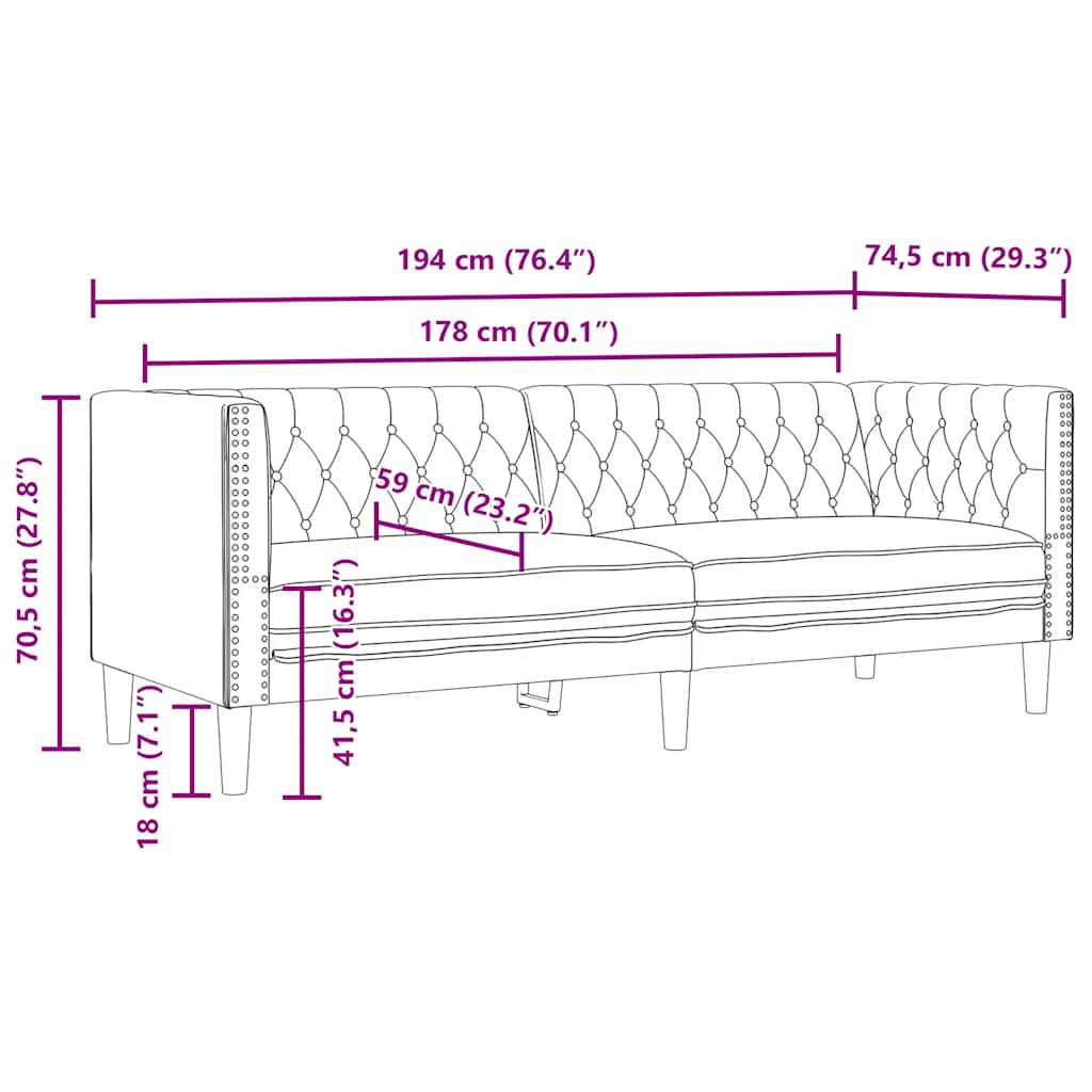 Chesterfield sofa za 3 osobe, cappuccino, umjetna koža