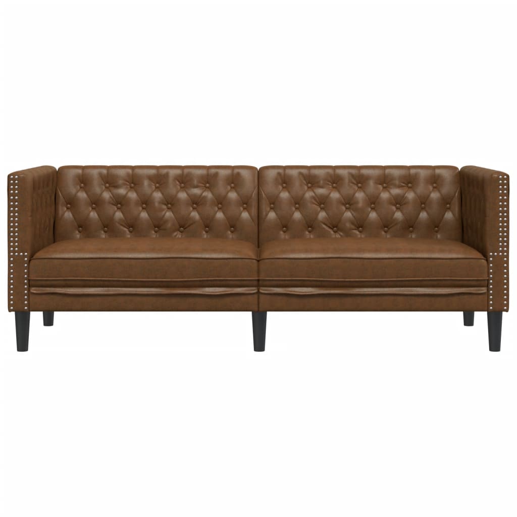 Fotelja Chesterfield 3-sjed, smeđa umjetna antilop koža
