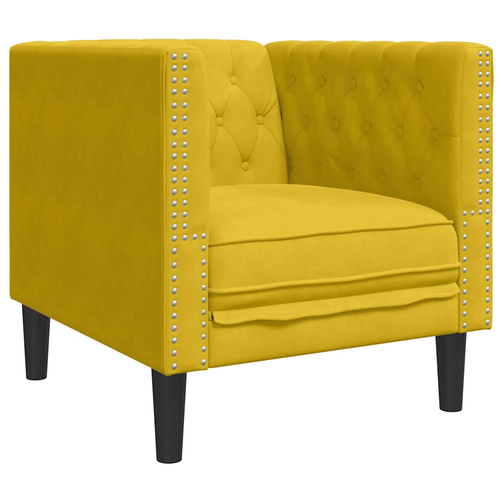 Chesterfield sofa fotelja žuti baršun