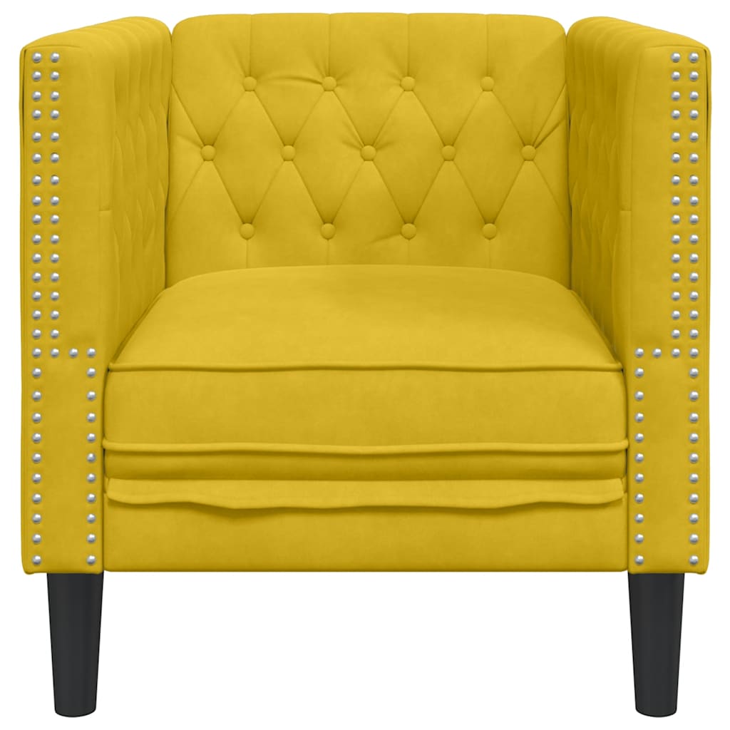 Chesterfield sofa fotelja žuti baršun