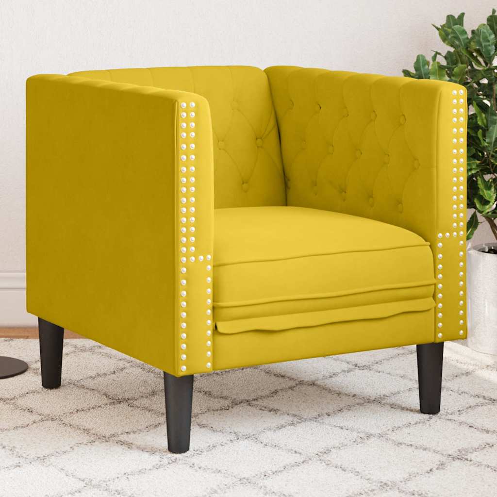 Chesterfield sofa fotelja žuti baršun