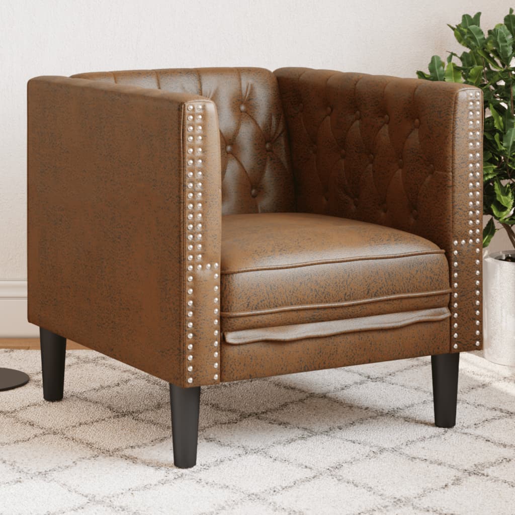 Chesterfield fotelja od umjetne brušene kože smeđa