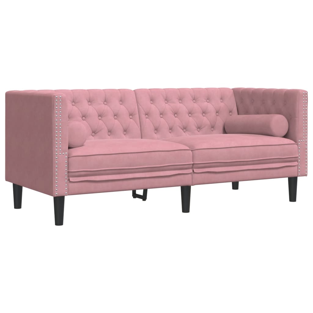 Chesterfield sofa s jastucima za 2 osobe, ružičasti baršun