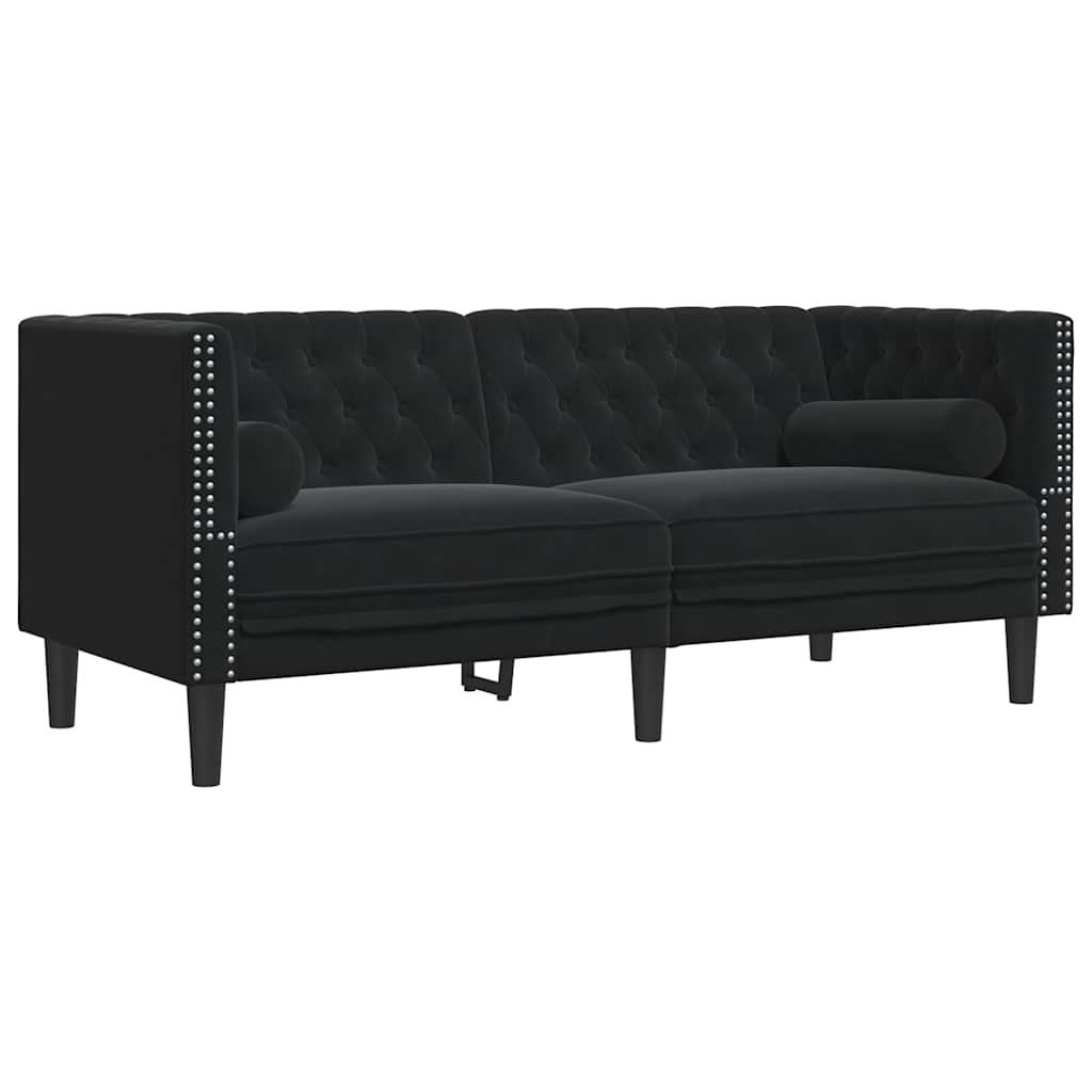 Dvosjed Chesterfield s jastučićima crni baršunasti