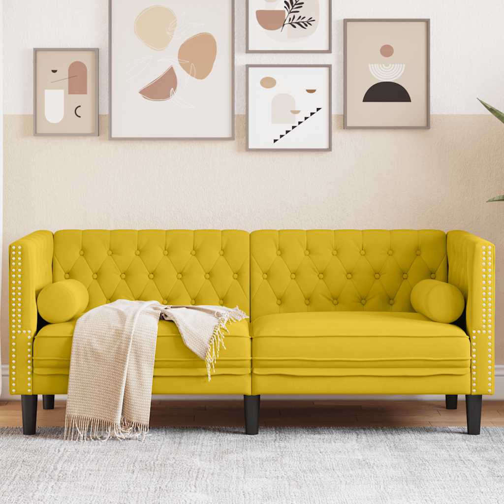 Chesterfield sofa s jastucima za 2 osobe, žuti baršun
