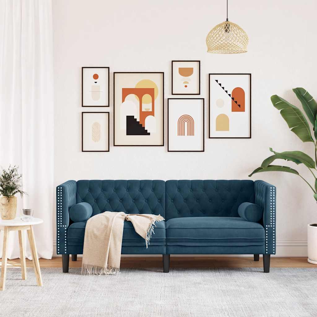 Chesterfield sofa s jastucima za 2 osobe, plavi baršun