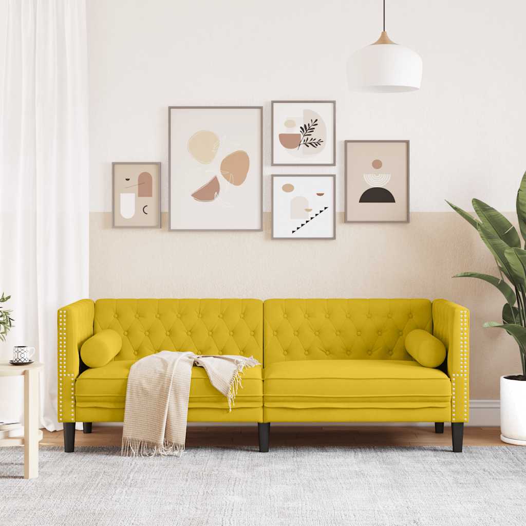 Trosjed Chesterfield s jastučićima žuti baršunasti