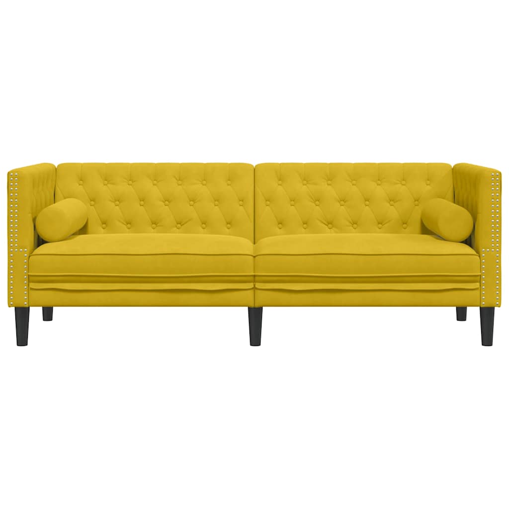 Trosjed Chesterfield s jastučićima žuti baršunasti