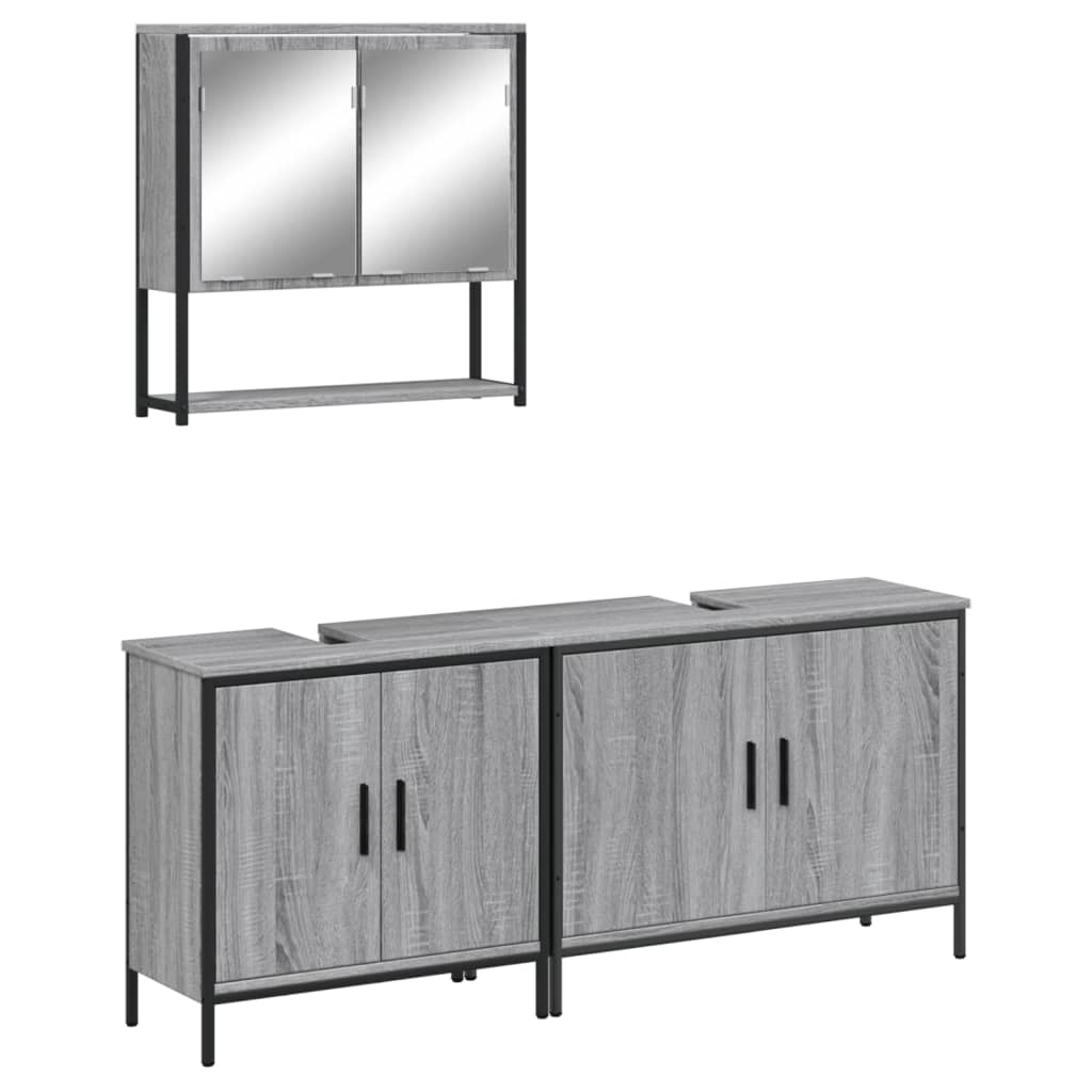 3-dijelni set kupaonskog namještaja siva boja hrasta drveni