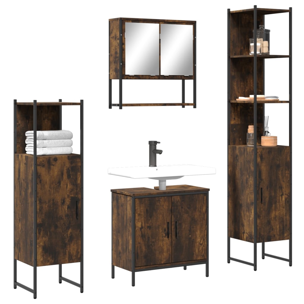 4-dijelni set kupaonskog namještaja boja hrasta drveni