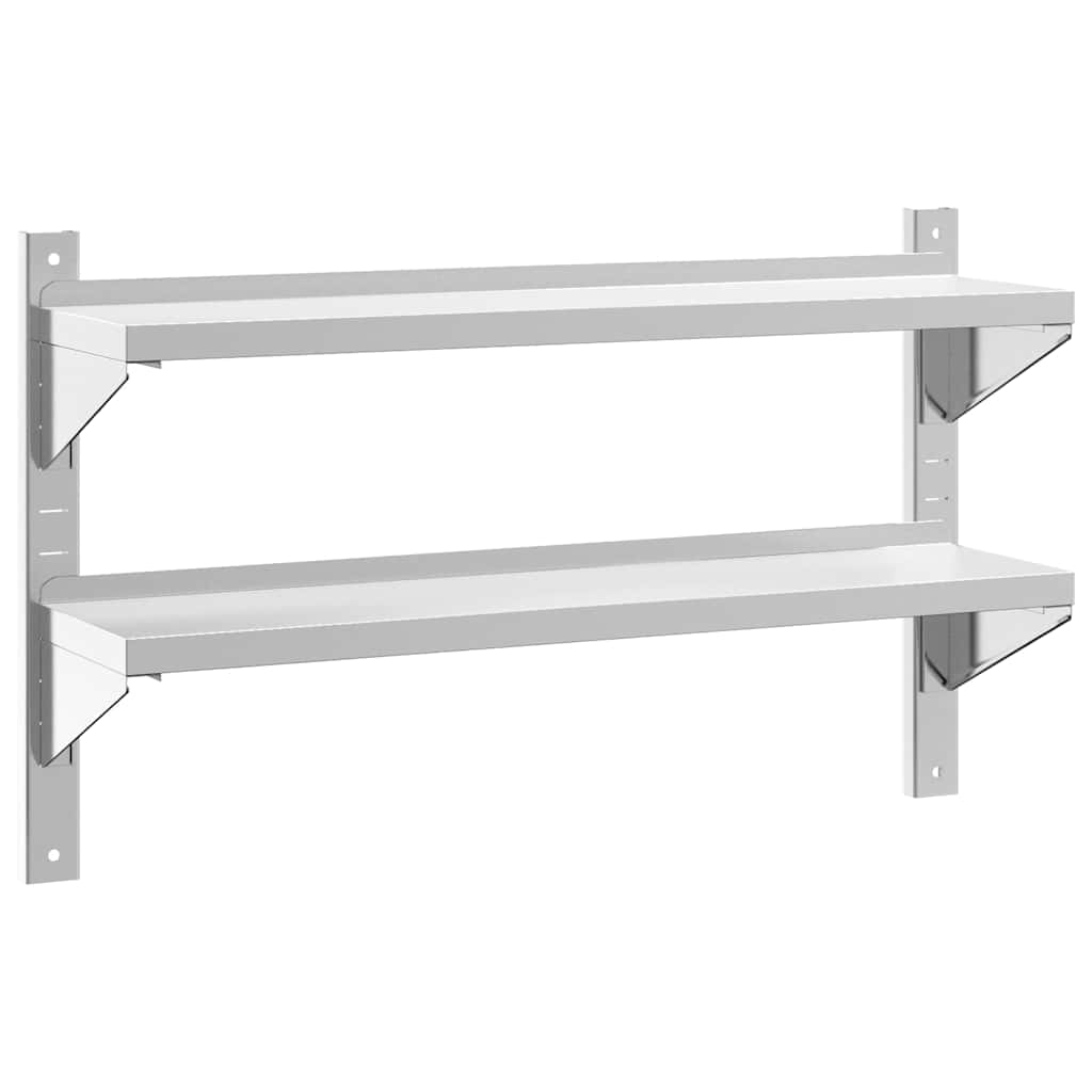 Zidna polica s 2 razine 100x23,5x60 cm srebrna nehrđajući čelik
