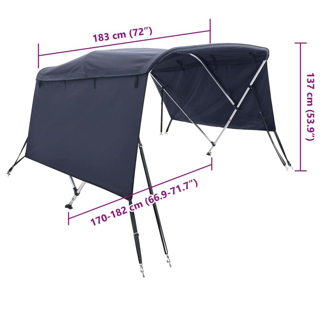 Tenda bimini s 3 luka i bočnim stijenkama 183x(170-182)x137 cm