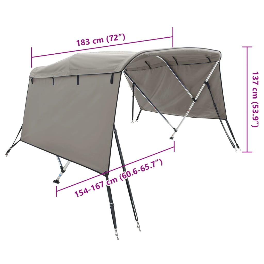 Tenda bimini s 3 luka i bočnim stijenkama 183x(154-167)x137 cm