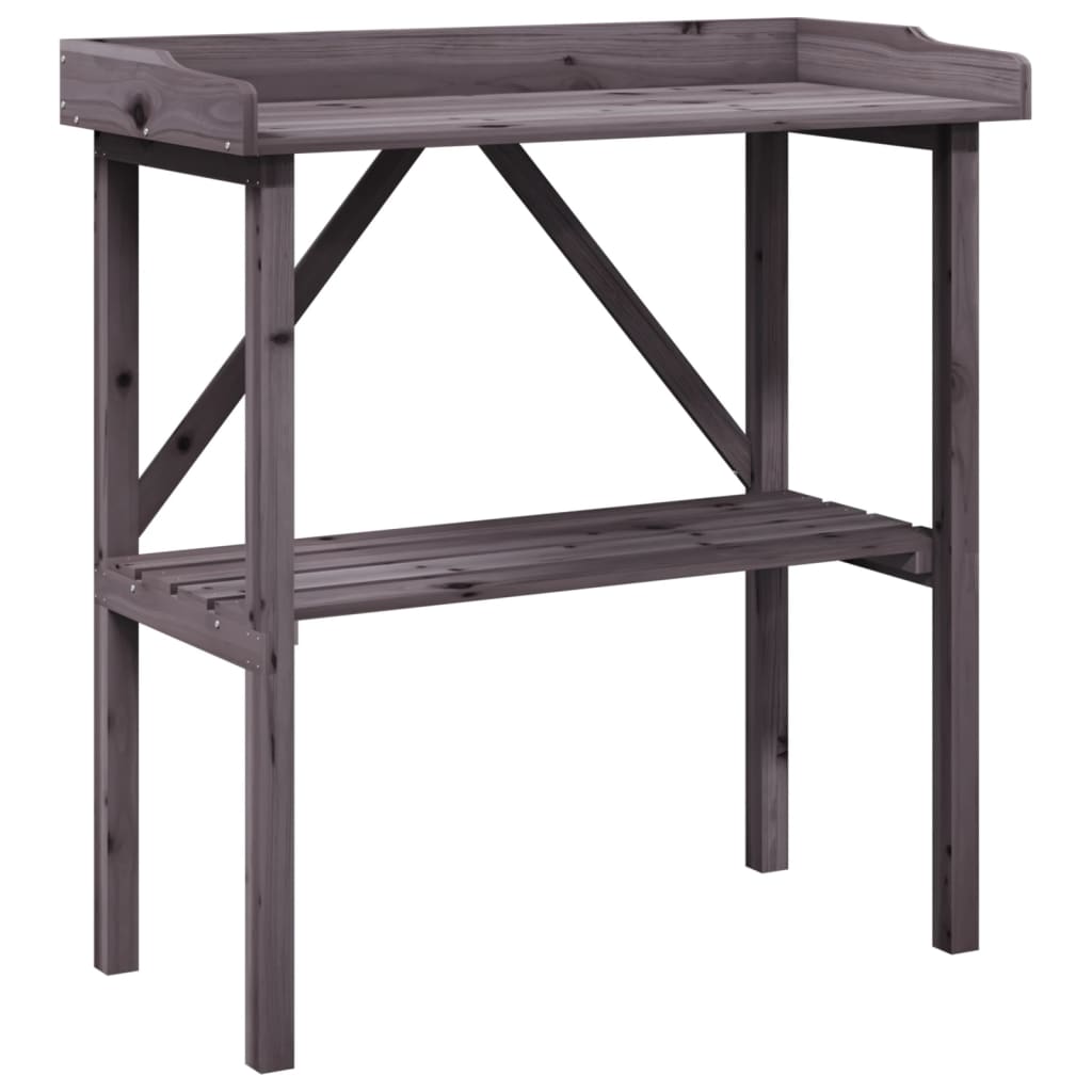 Stol za biljke s policom sivi 78x38x82,5 cm masivna jelovina