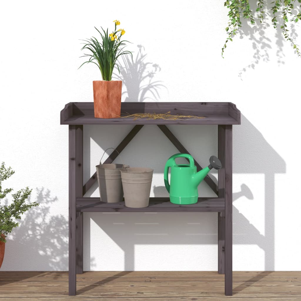 Stol za biljke s policom sivi 78x38x82,5 cm masivna jelovina