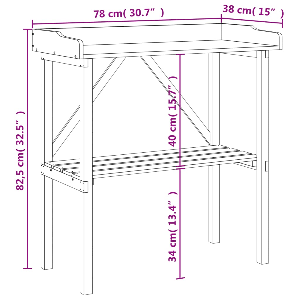 Stol za biljke s policom sivi 78x38x82,5 cm masivna jelovina