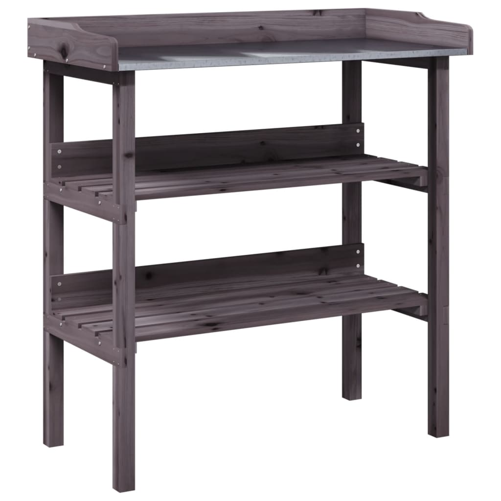 Stol za biljke s policama sivi 78x38x82,5 cm masivna jelovina