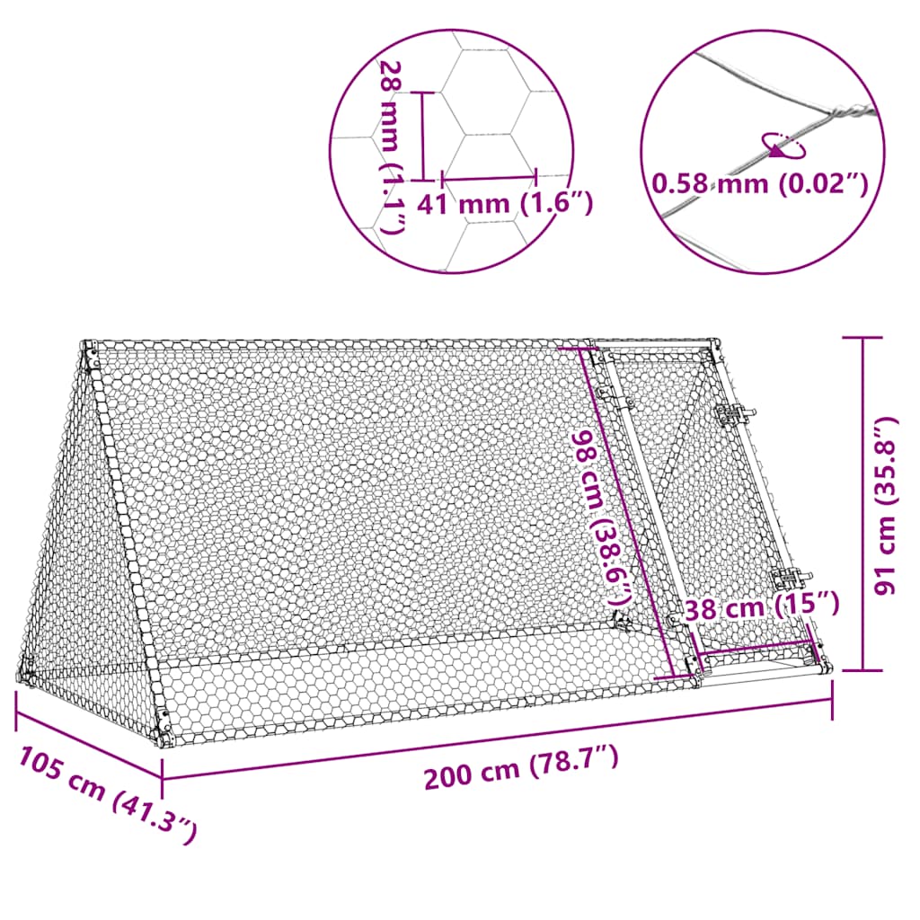 Kavez za kokoši srebrni 200 x 105 x 91 cm od pocinčanog čelika