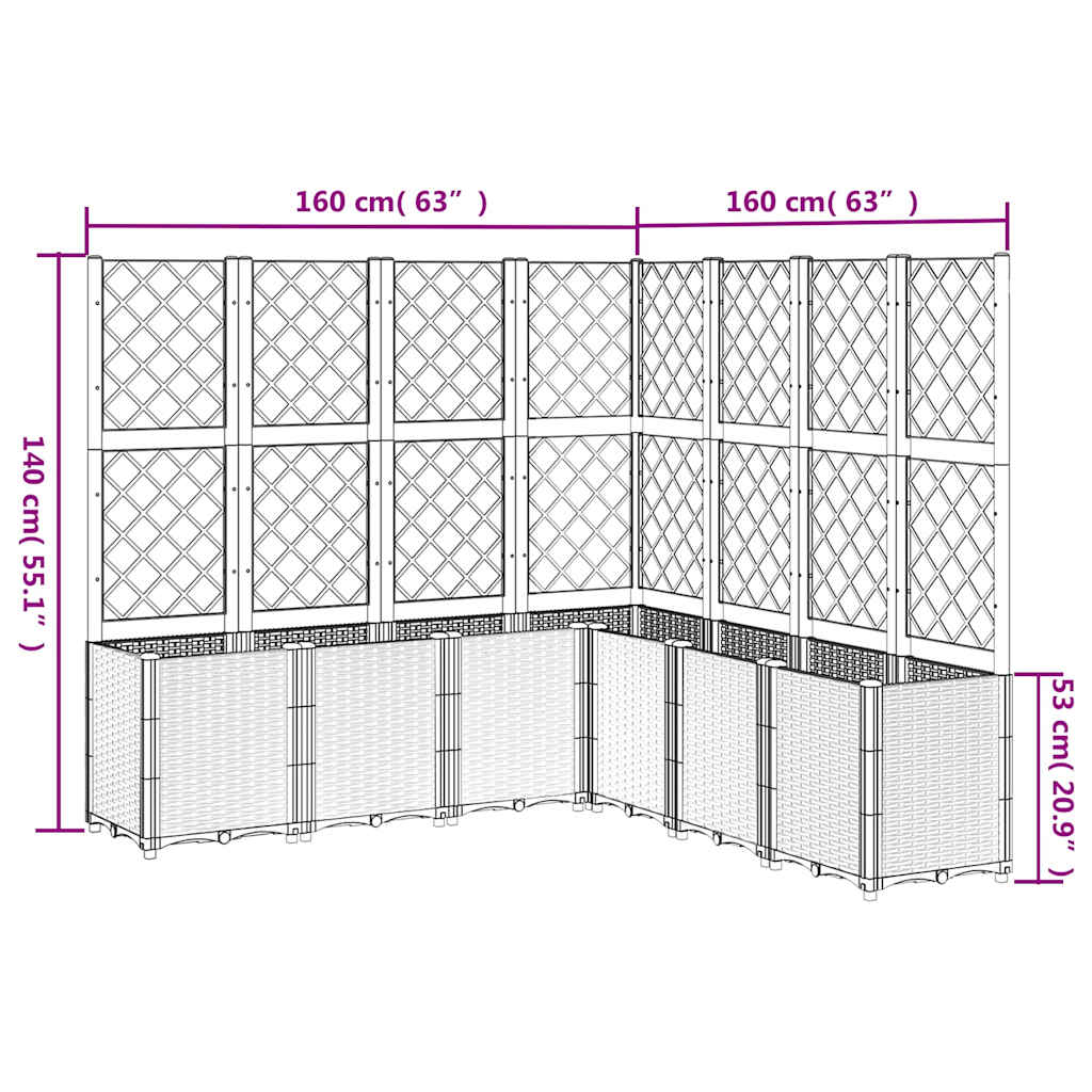 Vrtna sadilica s rešetkom plava siva 160 x 160 x 140 cm PP