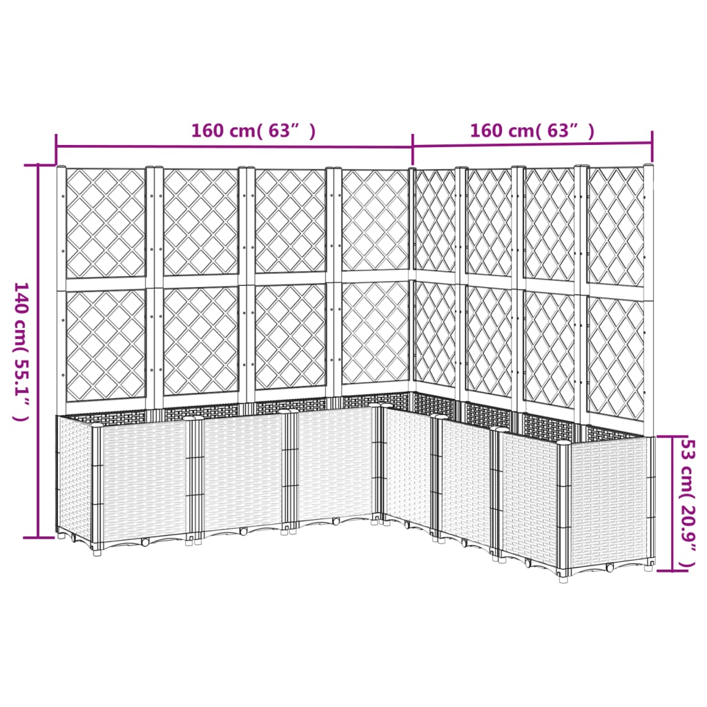 Vrtna sadilica s rešetkom svjetlosiva 160 x 160 x 140 cm PP