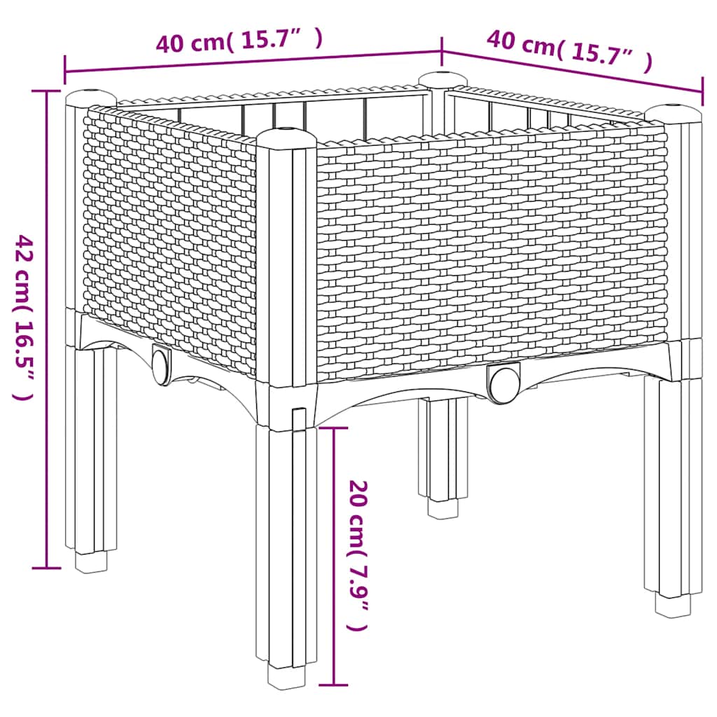Vrtna sadilica s nogama plava siva 40 x 40 x 42 cm PP