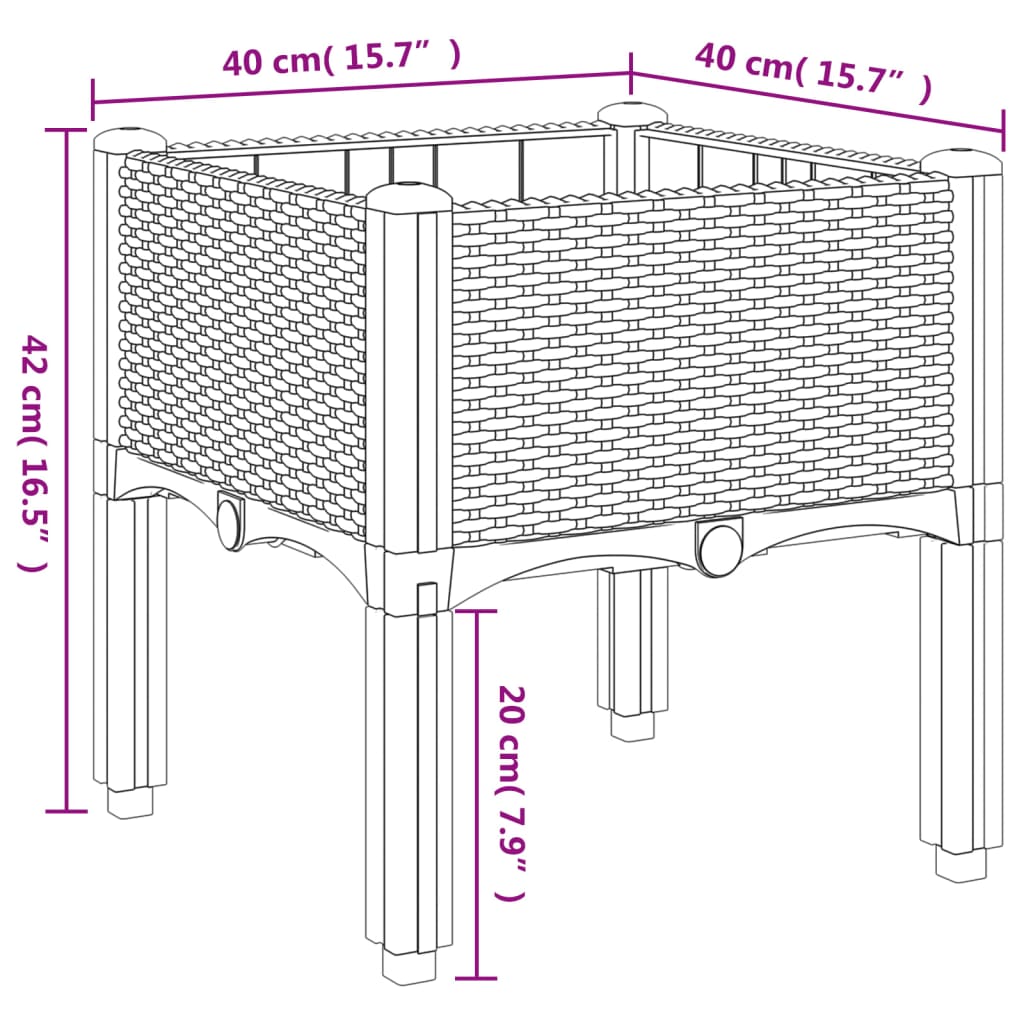 Vrtna sadilica s nogama crna 40 x 40 x 42 cm PP