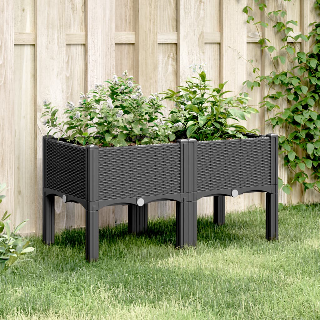Vrtna sadilica s nogama crna PP 80 x 40 x 42 cm