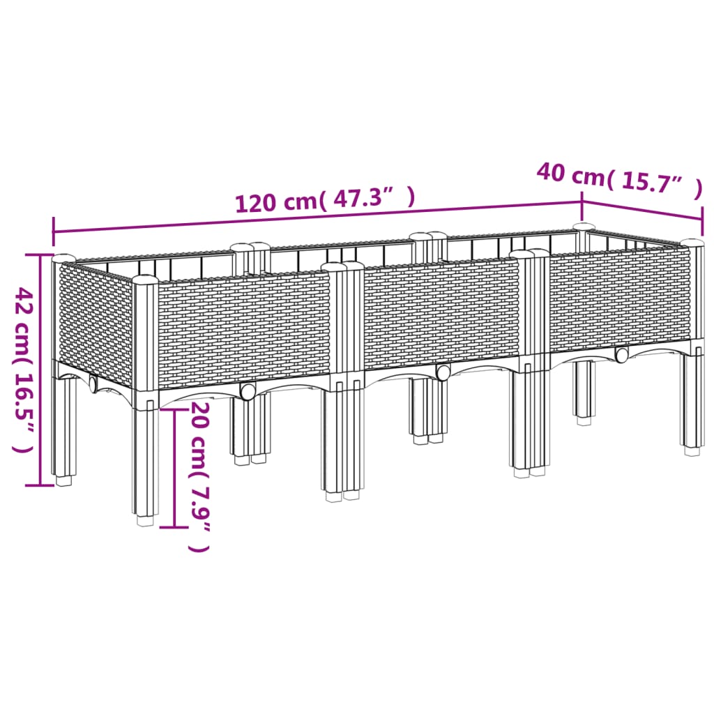 Vrtna sadilica s nogama crna 120 x 40 x 42 cm PP