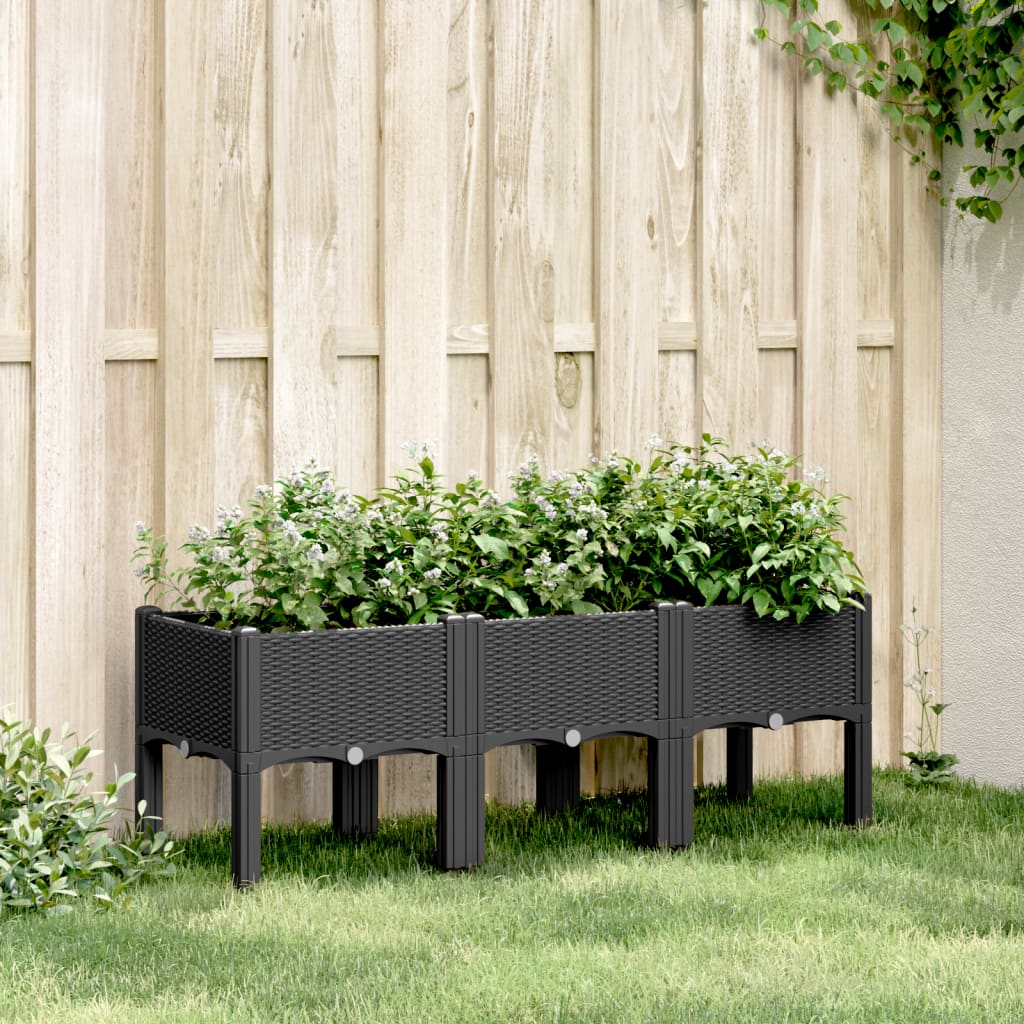 Vrtna sadilica s nogama crna PP 120 x 40 x 42 cm