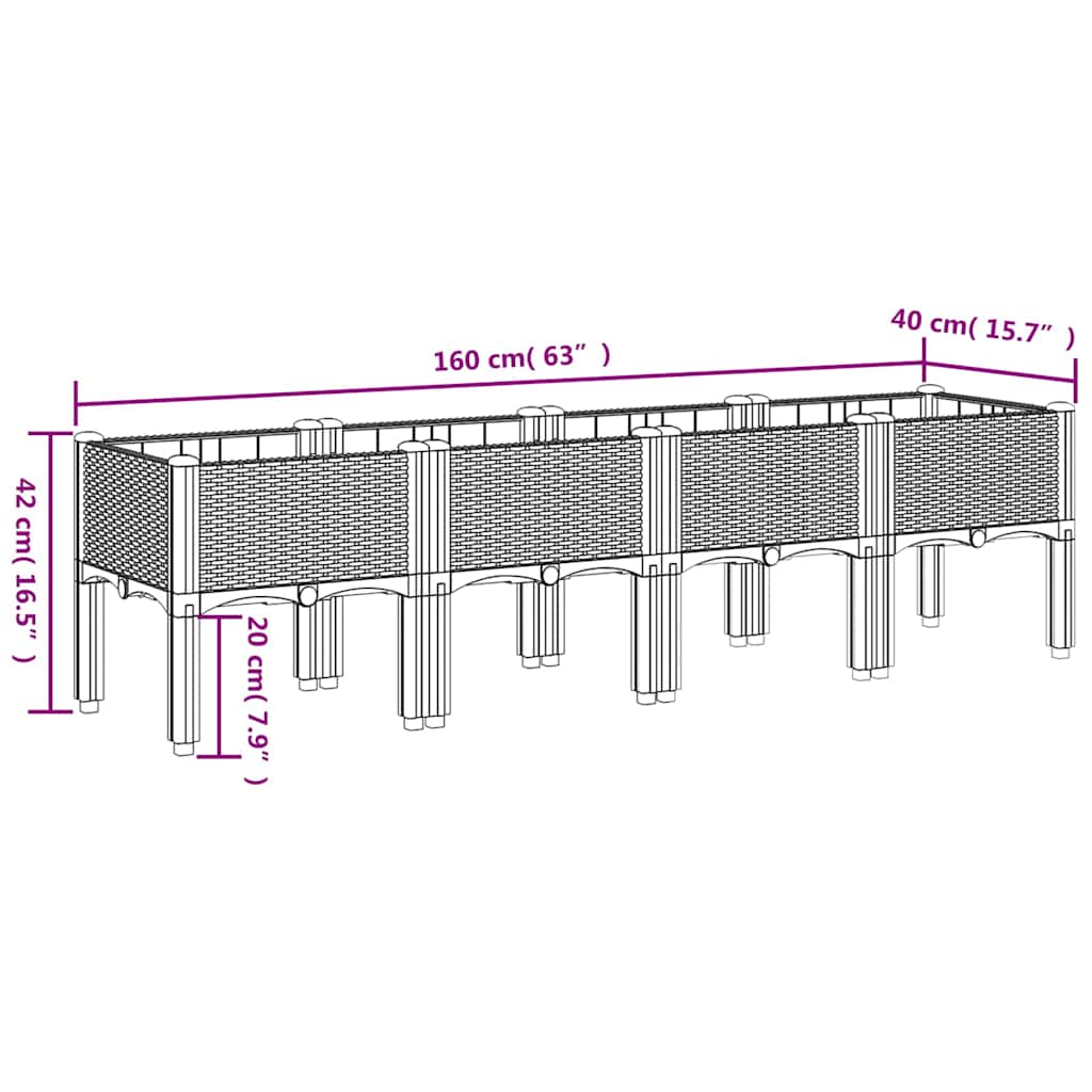 Vrtna sadilica s nogama plava siva 160 x 40 x 42 cm PP