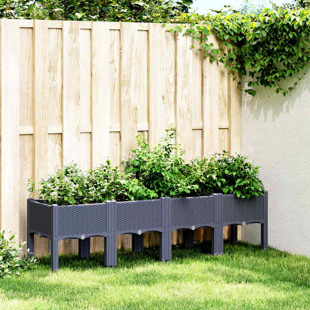 Vrtna sadilica s nogama plava siva 160 x 40 x 42 cm PP