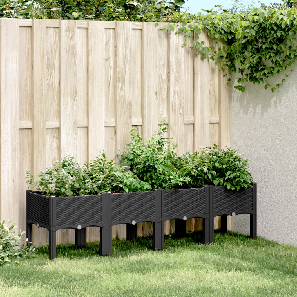 Vrtna sadilica s nogama crna PP 160 x 40 x 42 cm