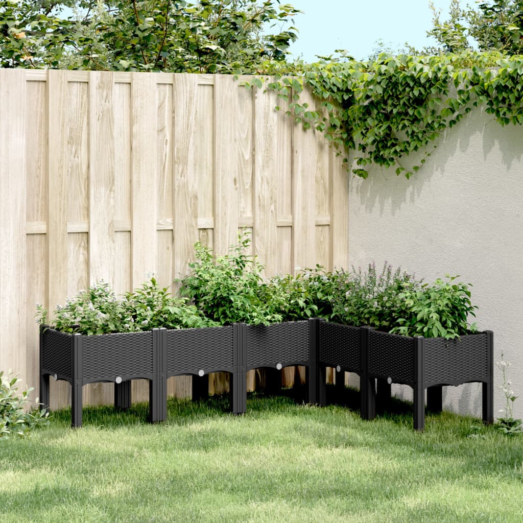 Vrtna sadilica s nogama crna PP 160 x 120 x 42 cm