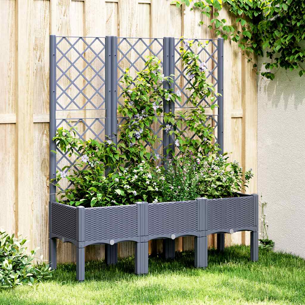 Vrtna sadilica s rešetkom plava siva 120 x 40 x 142 cm PP