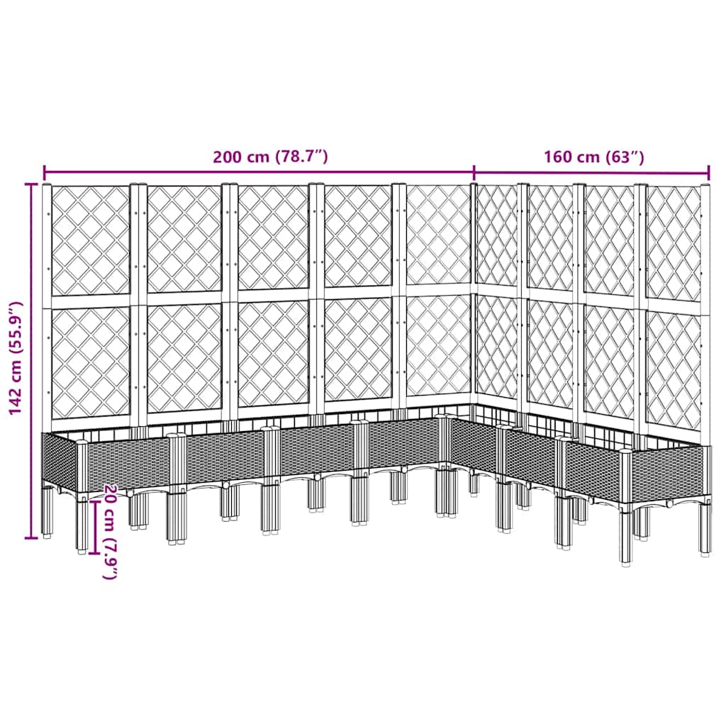 Vrtna sadilica s rešetkom crna 200 x 160 x 142 cm PP